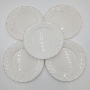 5 Arcopal Victorian Floral Salad Plates White Swirl Scalloped 7.75" FADED